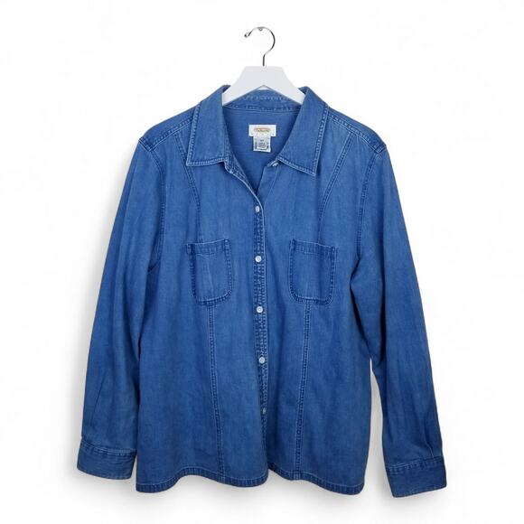 TALBOTS WOMAN Denim Shirt Blue 100% Cotton Double Breast Pocket - 18W - Picture 3 of 9